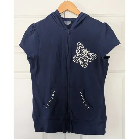 LA Blues Y2K Short Sleeve Hoodie Top - Picture 1 of 6